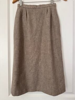 Vintage Fashion Bar Brown Wool Tweed Midi Skirt Pleated Pockets Size: 3/4